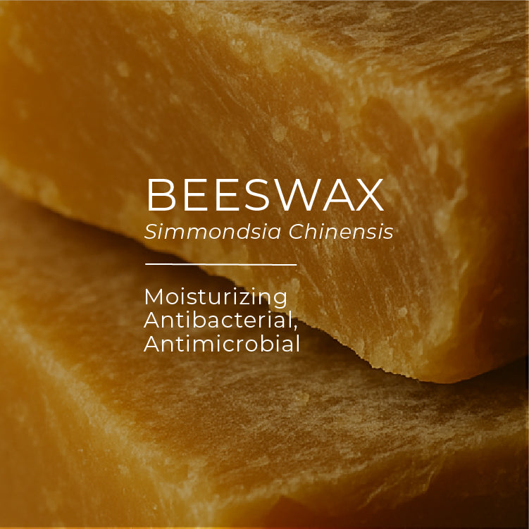Close-up of beeswax with text highlighting its properties