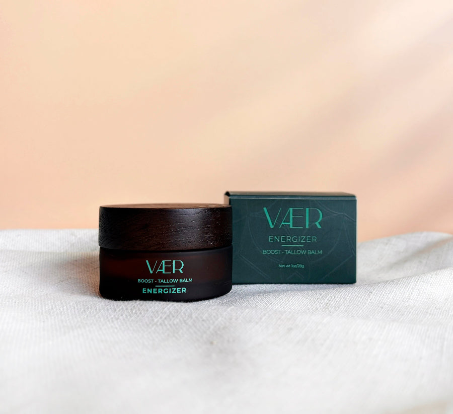 VAER Energizer product with jar and packaging on a white surface