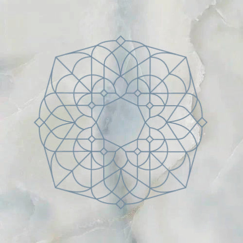 Geometric design on a textured light blue background