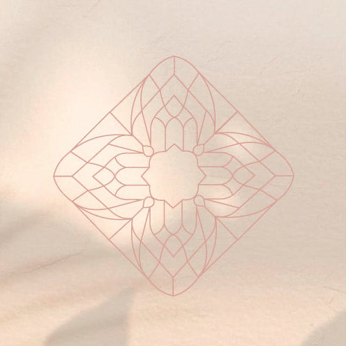 Geometric design in red on a soft pink background